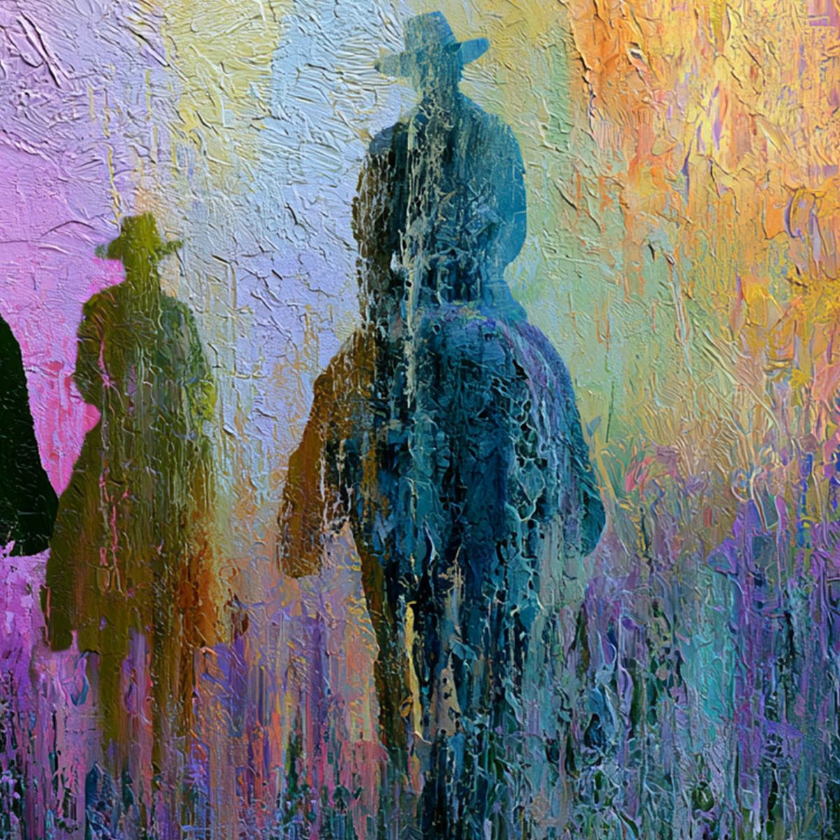 Twilight Posse: Textured Cowboy & Horse Oil Painting Wall Art