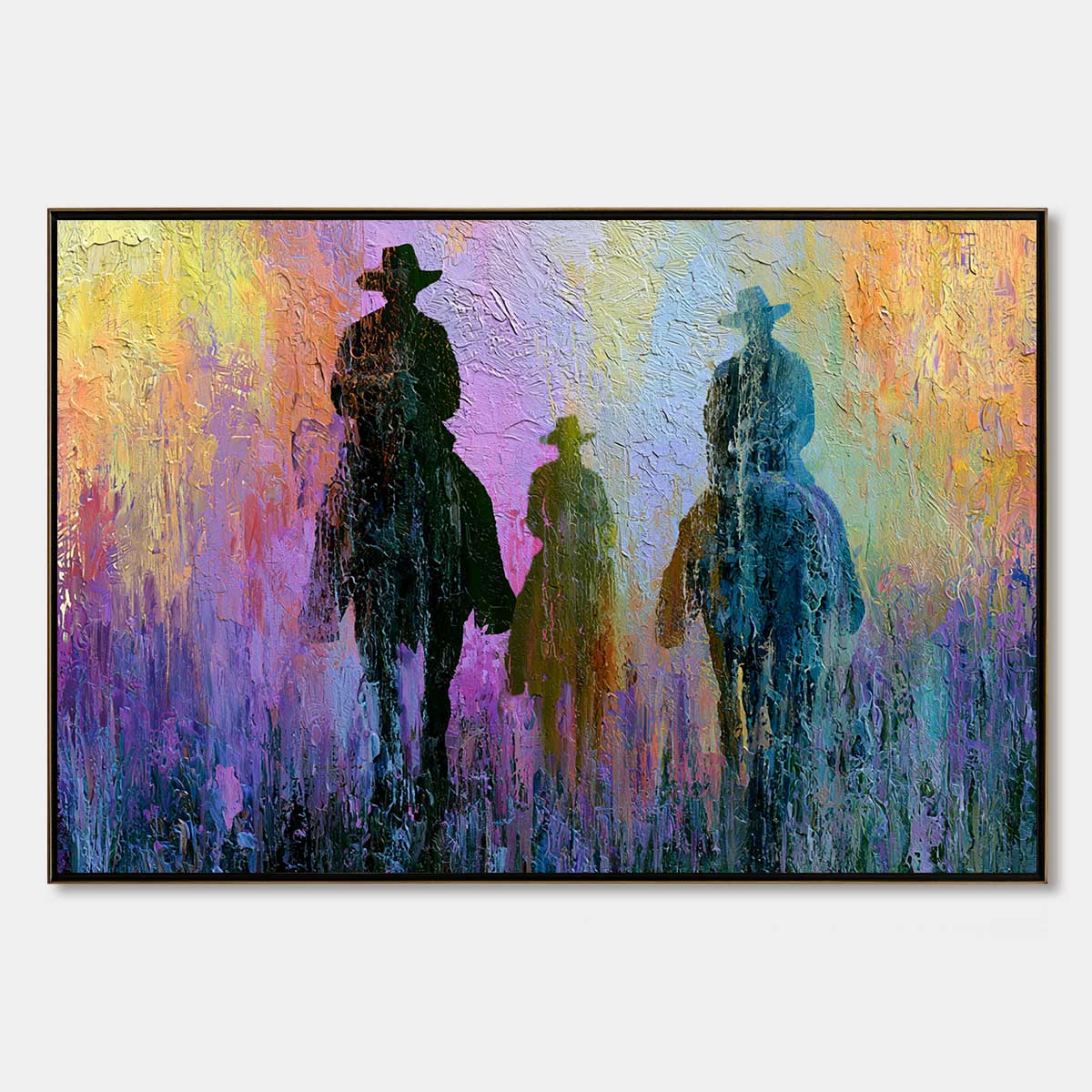 Twilight Posse: Textured Cowboy & Horse Oil Painting Wall Art