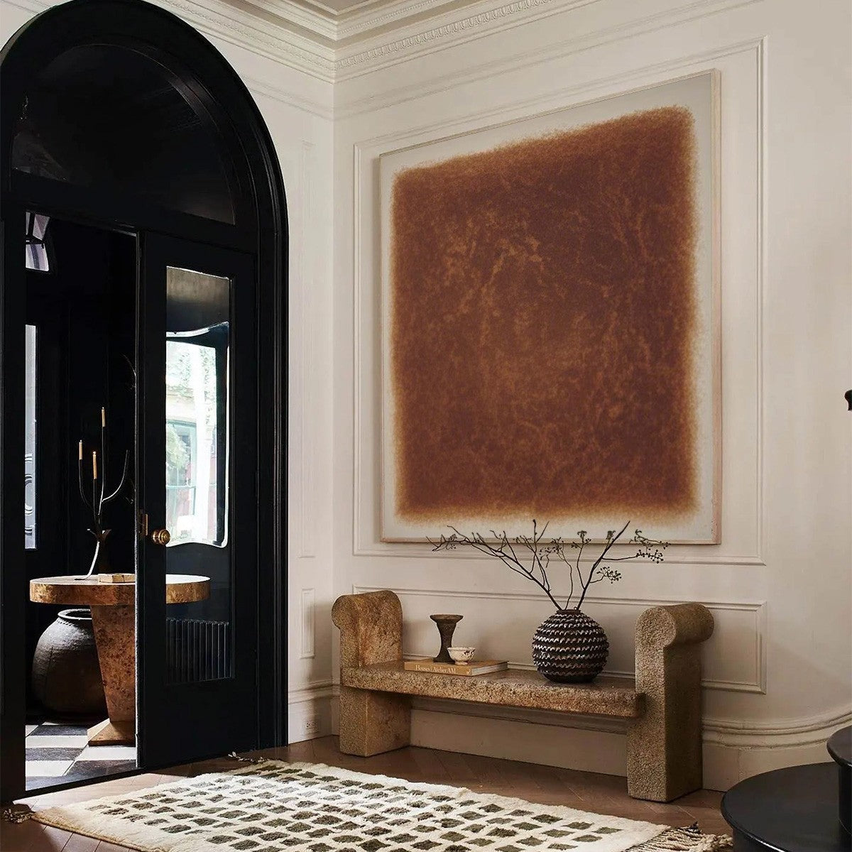 UMBRA: Textured Abstract Square Brown Oil Painting