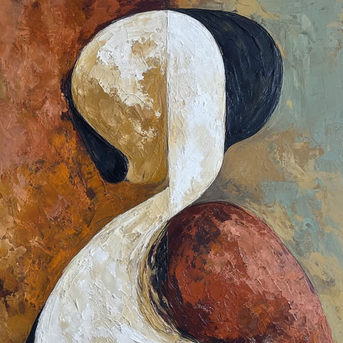 UNITY: Textured Abstract Figurative Oil Painting of Embracing Forms