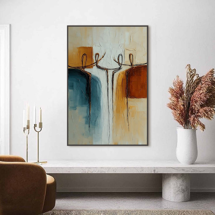 Unity Abstract Figurative Oil Painting | Textured Vertical Wall Art