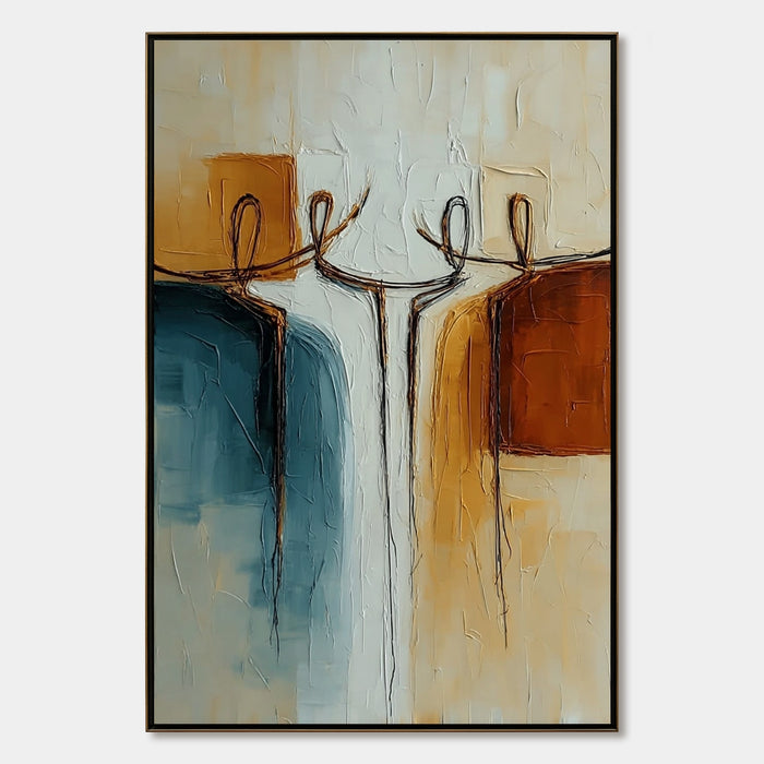 Unity Abstract Figurative Oil Painting | Textured Vertical Wall Art