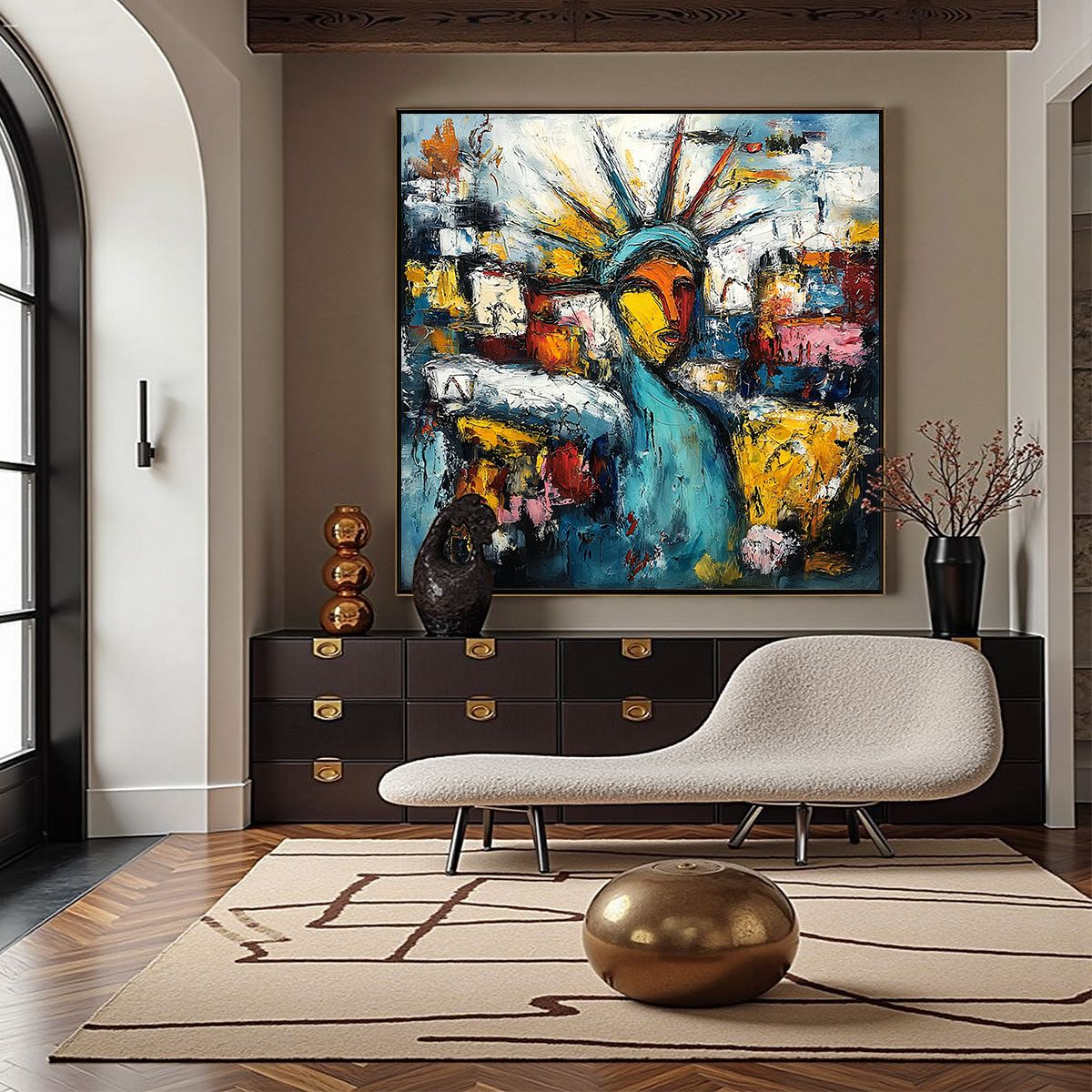 URBAN BEACON: Abstract Impasto Statue of Liberty Painting
