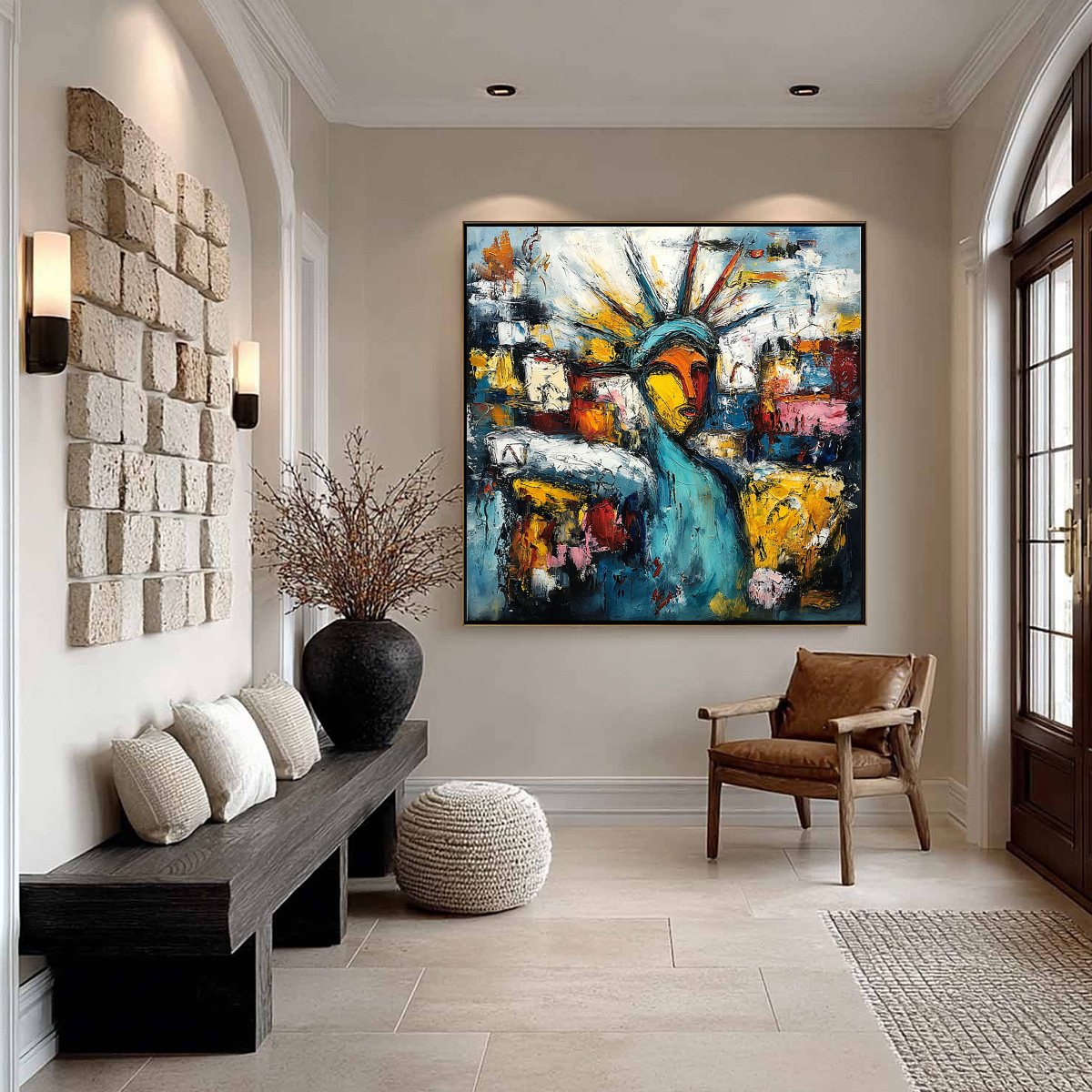 URBAN BEACON: Abstract Impasto Statue of Liberty Painting