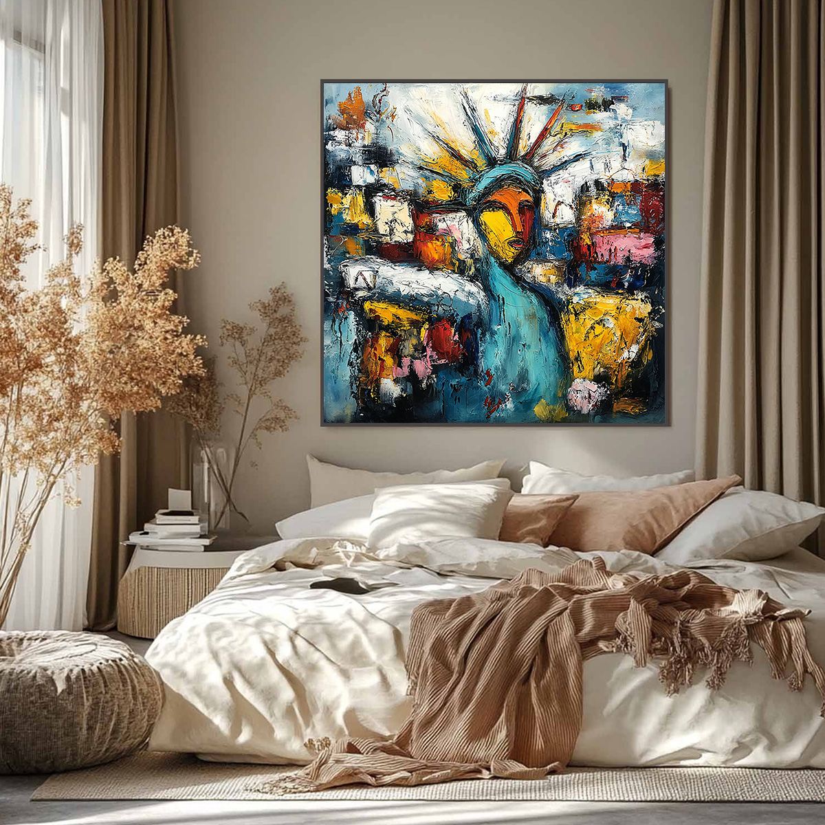 URBAN BEACON: Abstract Impasto Statue of Liberty Painting