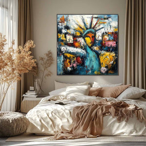 URBAN BEACON: Abstract Impasto Statue of Liberty Painting