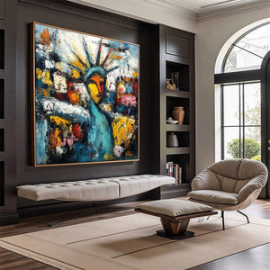 URBAN BEACON: Abstract Impasto Statue of Liberty Painting