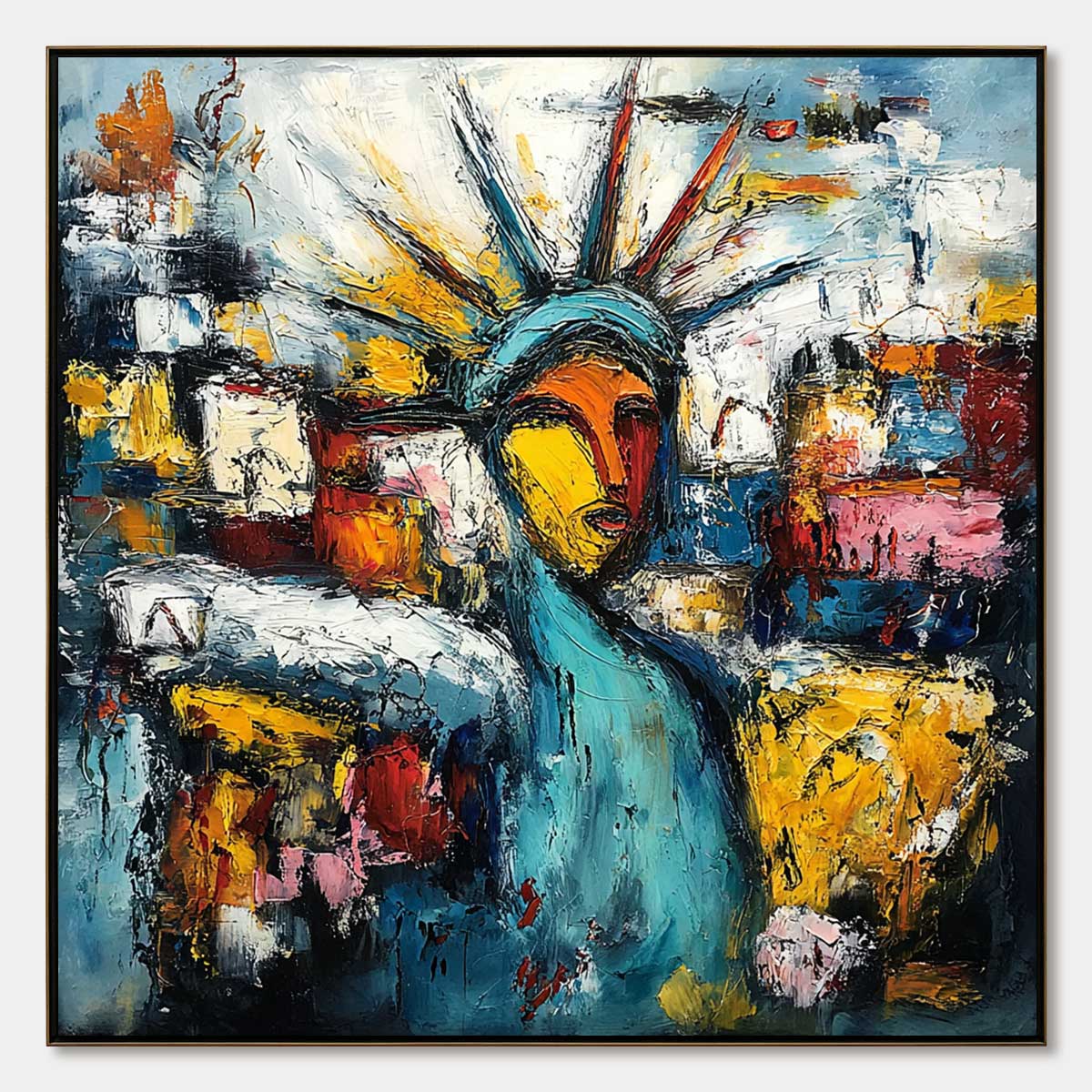 URBAN BEACON: Abstract Impasto Statue of Liberty Painting