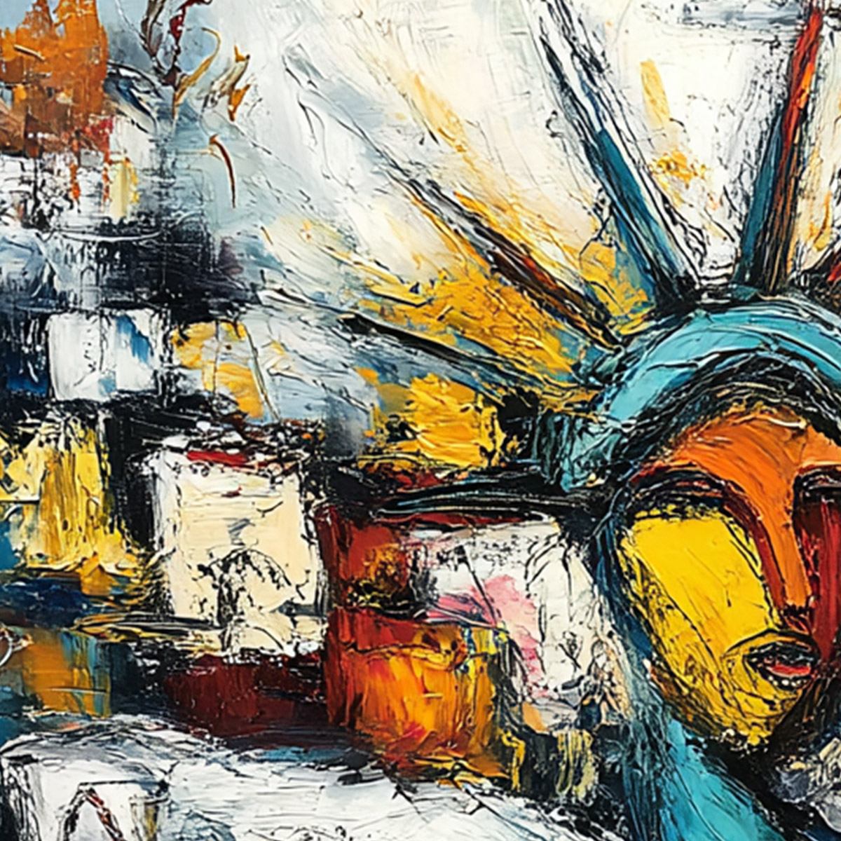 URBAN BEACON: Abstract Impasto Statue of Liberty Painting