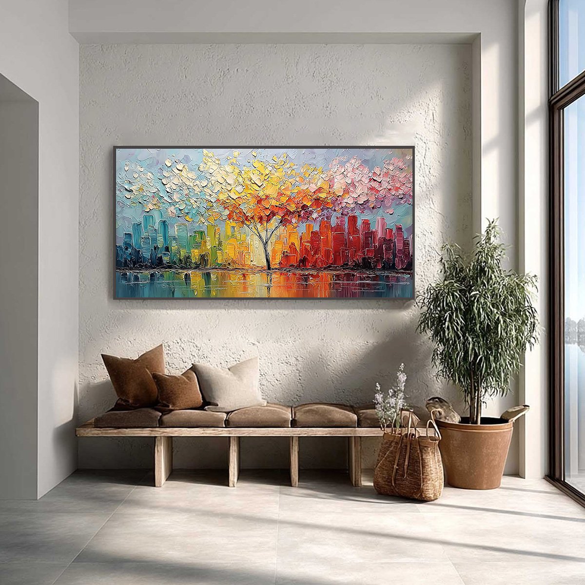 URBAN BLOOM: Colorful Textured Impasto Cityscape Painting