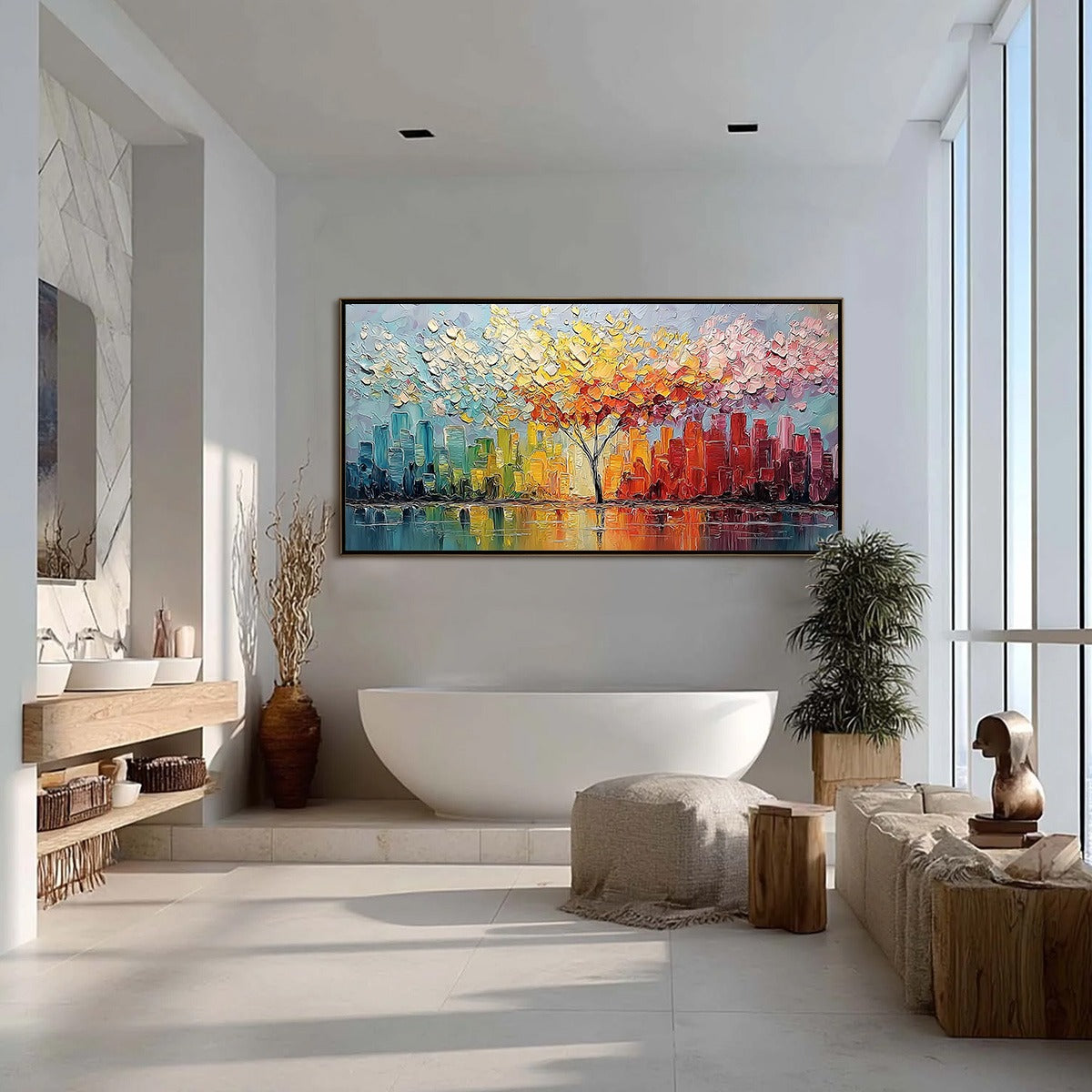 URBAN BLOOM: Colorful Textured Impasto Cityscape Painting