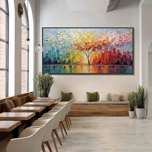 URBAN BLOOM: Colorful Textured Impasto Cityscape Painting