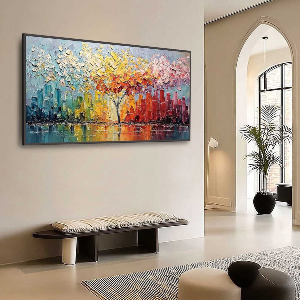 URBAN BLOOM: Colorful Textured Impasto Cityscape Painting
