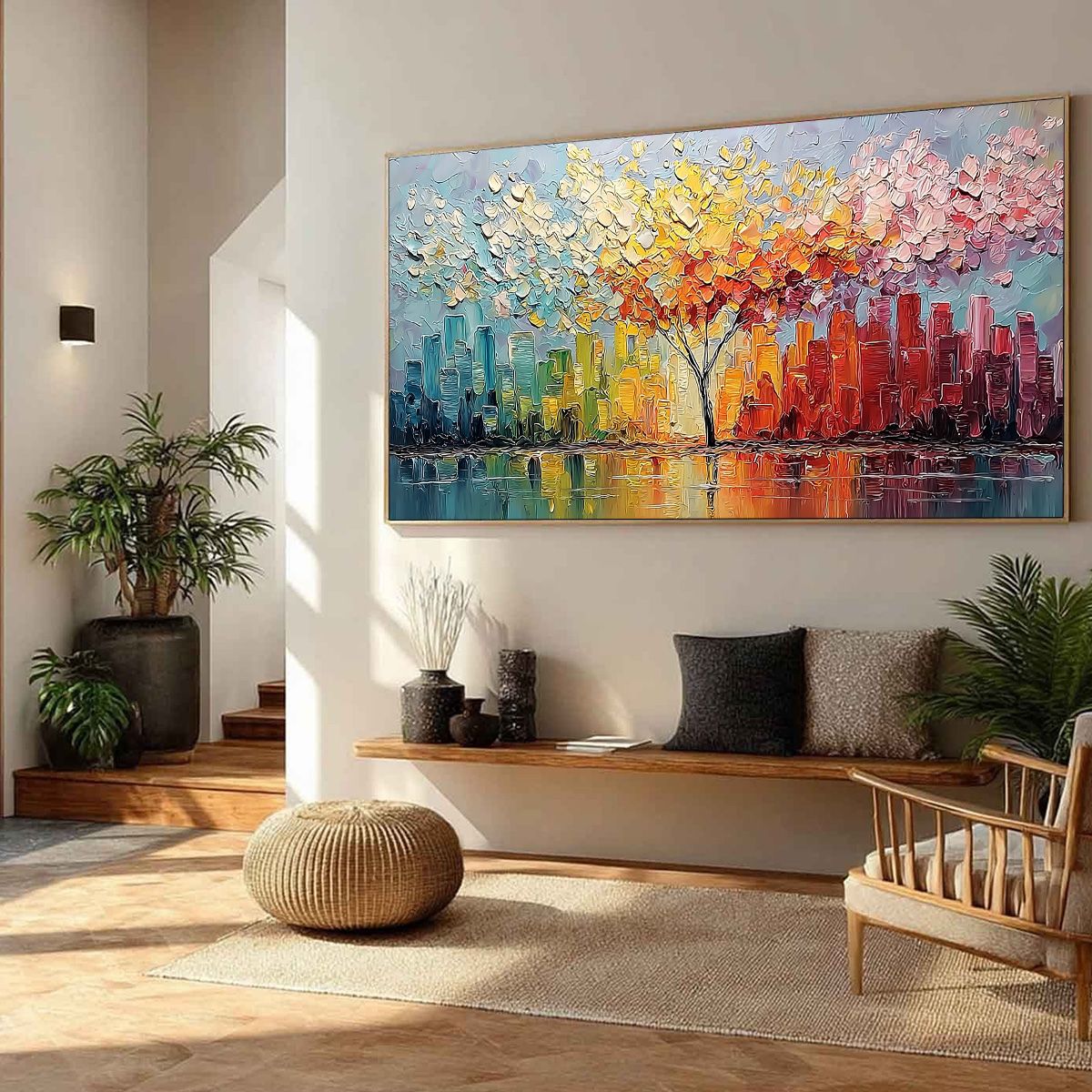 URBAN BLOOM: Colorful Textured Impasto Cityscape Painting