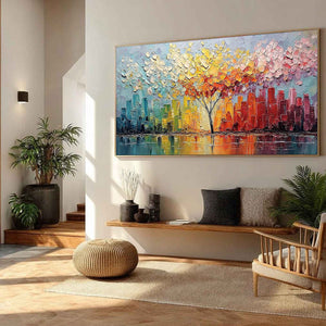 URBAN BLOOM: Colorful Textured Impasto Cityscape Painting