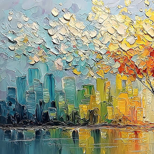 URBAN BLOOM: Colorful Textured Impasto Cityscape Painting