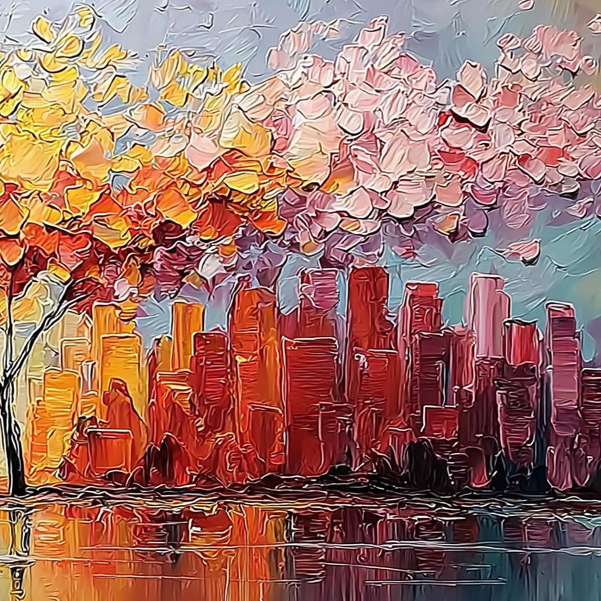 URBAN BLOOM: Colorful Textured Impasto Cityscape Painting