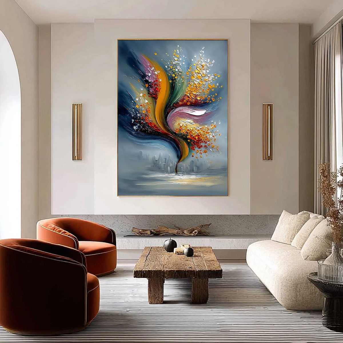 URBAN BLOOM: Textured Abstract Cityscape Palette Knife Painting