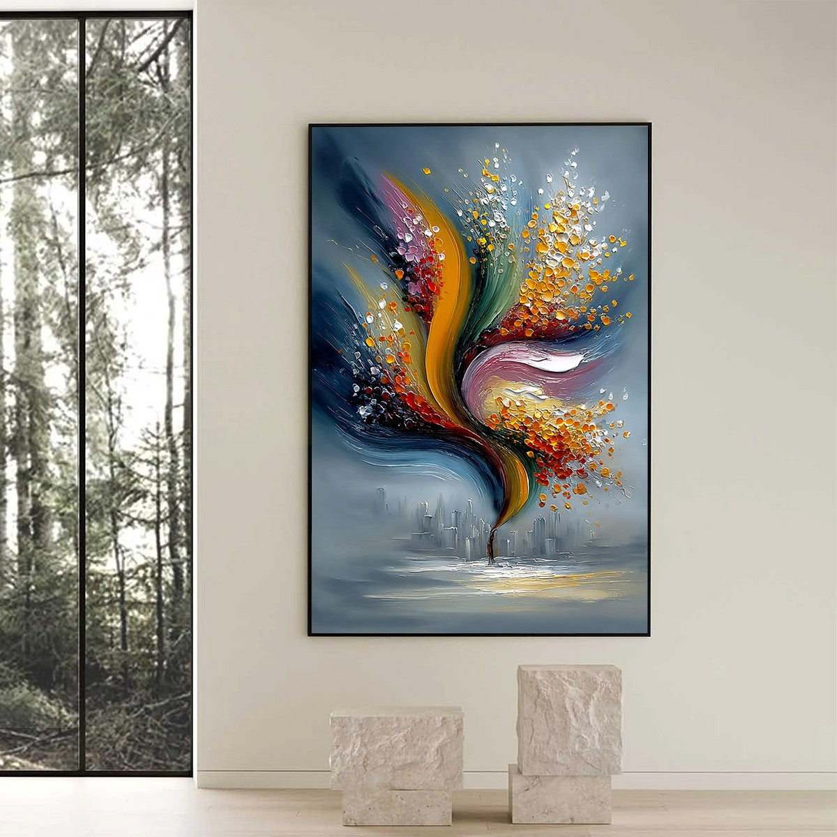 URBAN BLOOM: Textured Abstract Cityscape Palette Knife Painting