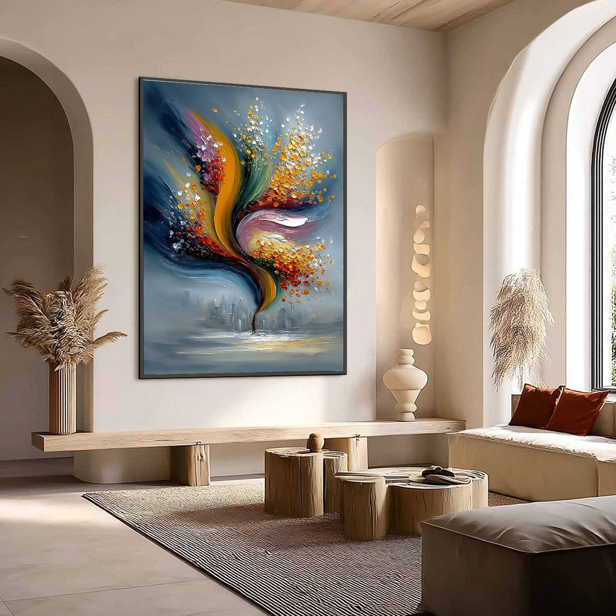 URBAN BLOOM: Textured Abstract Cityscape Palette Knife Painting