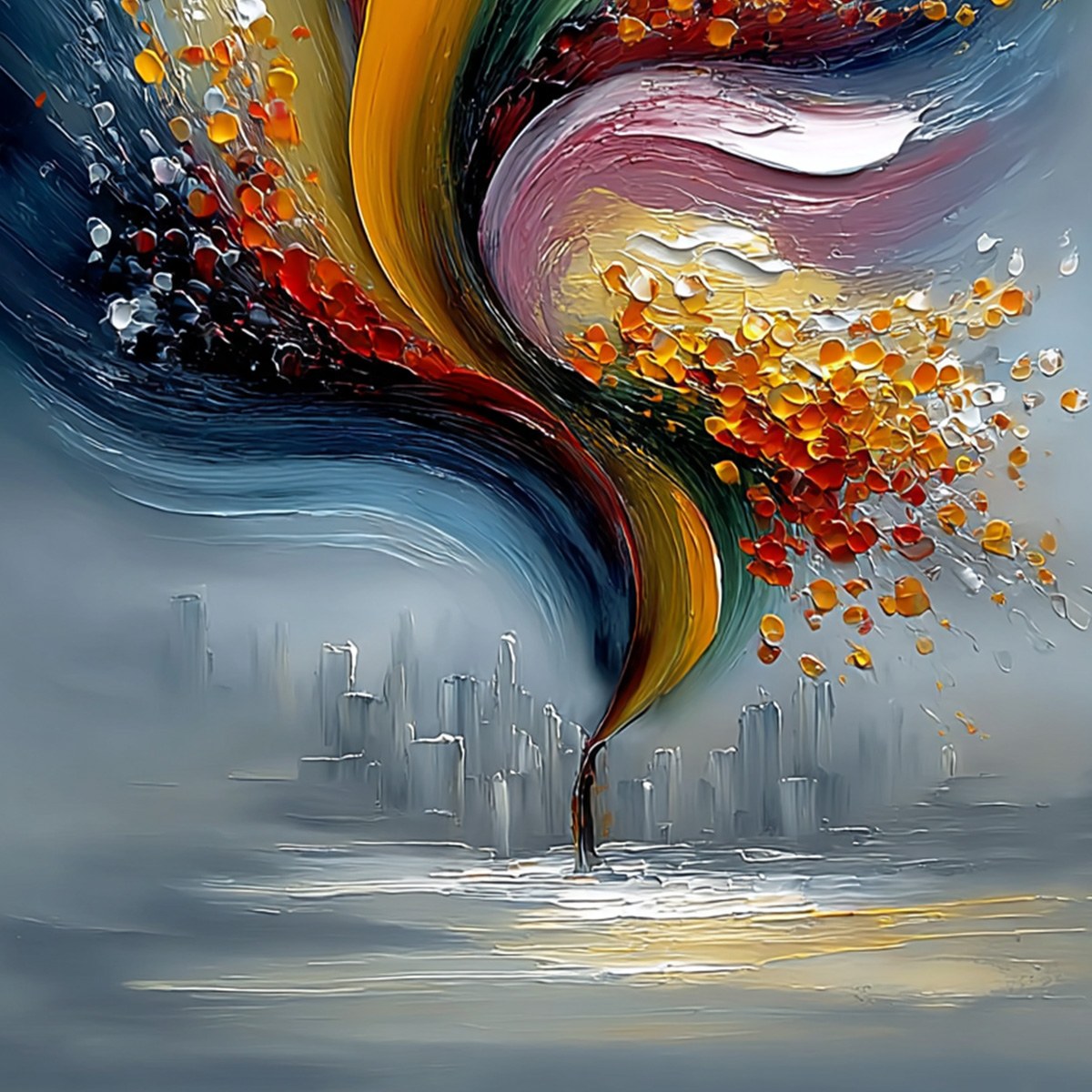 URBAN BLOOM: Textured Abstract Cityscape Palette Knife Painting