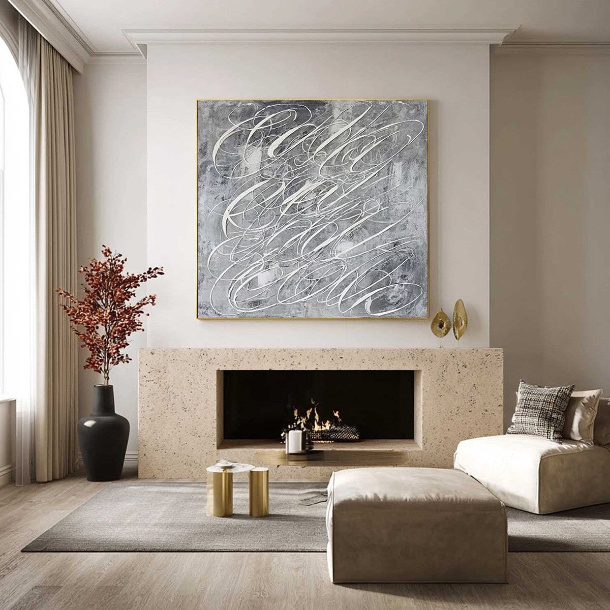 Urban Calligraphy | Textured Grey Abstract Square Oil Painting