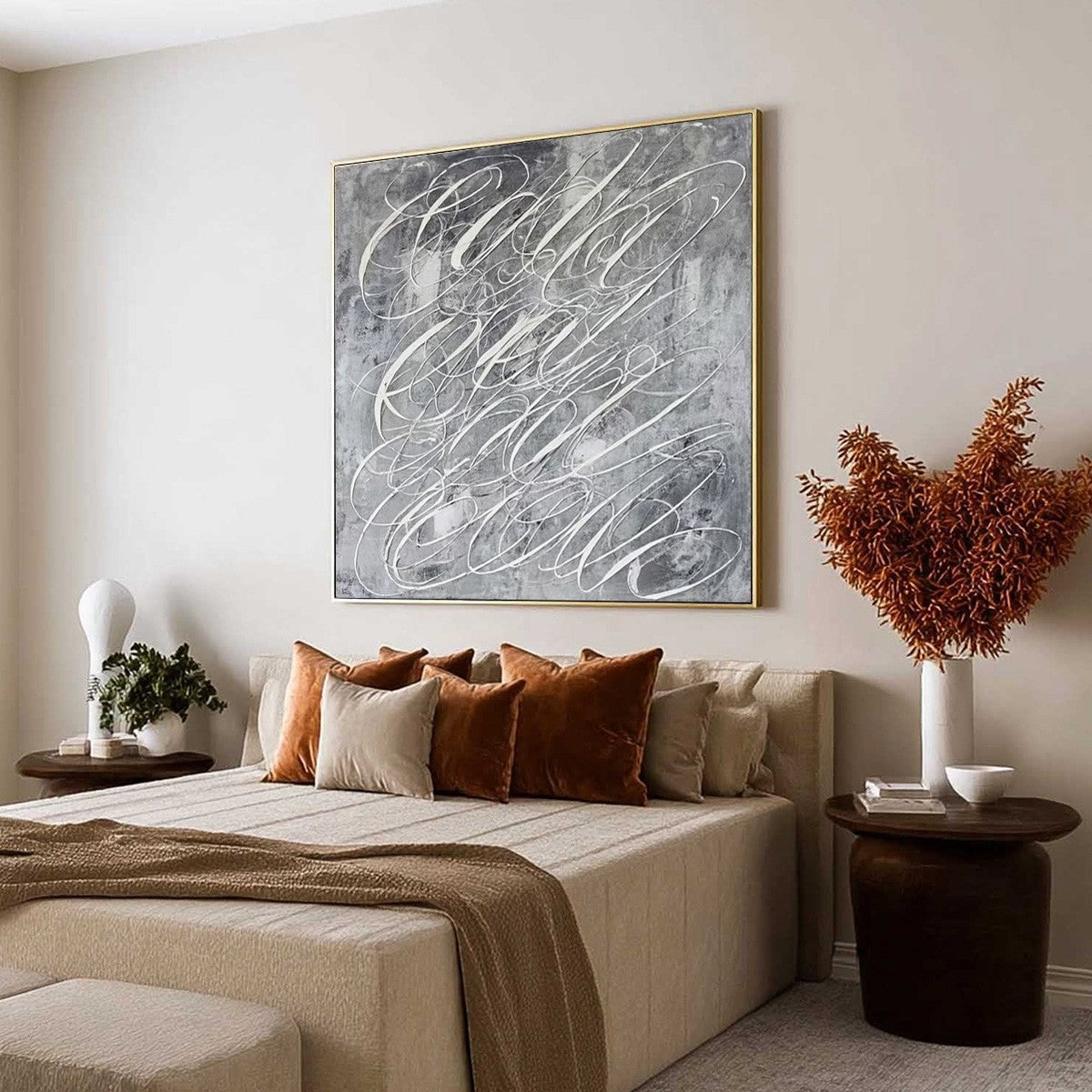 Urban Calligraphy | Textured Grey Abstract Square Oil Painting