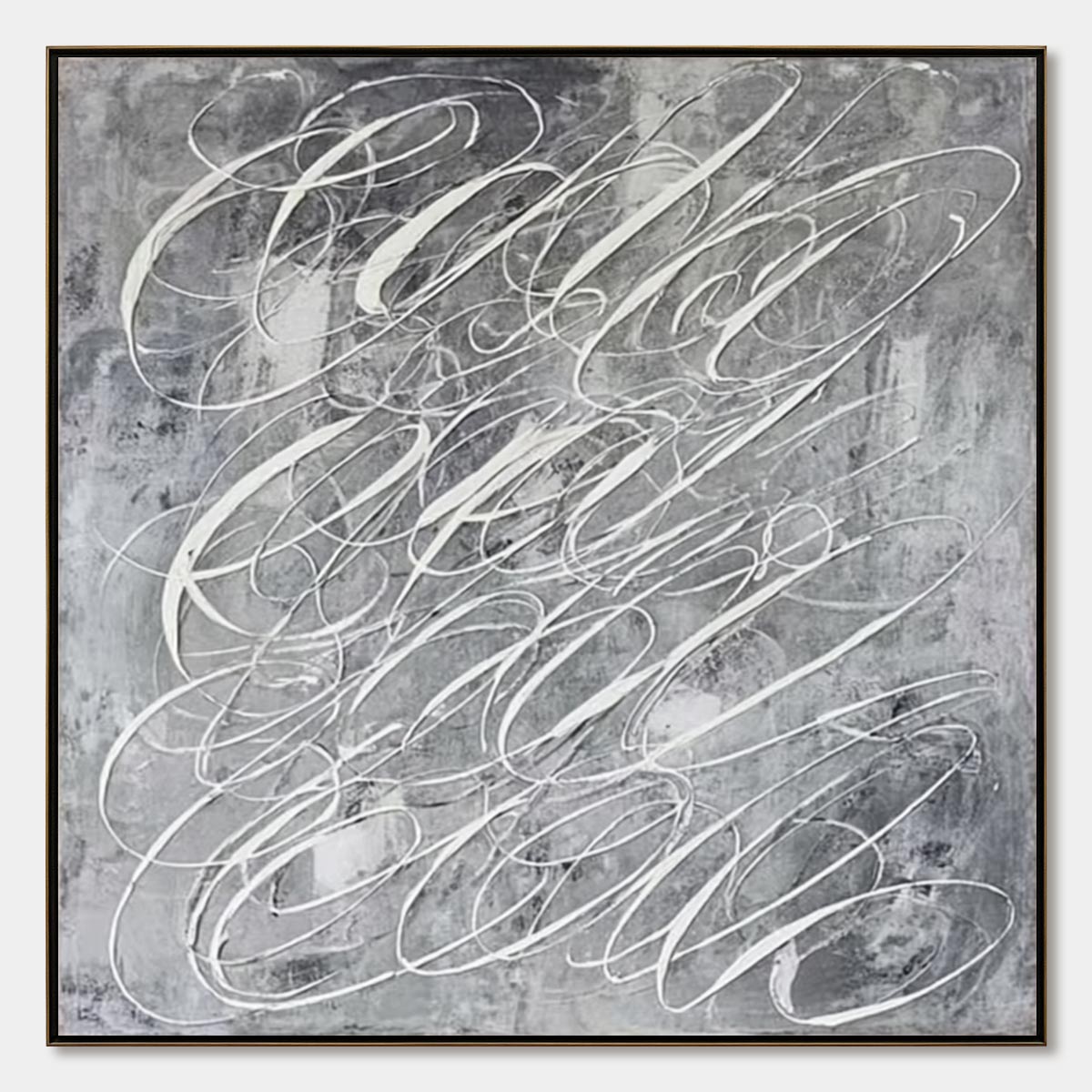 Urban Calligraphy | Textured Grey Abstract Square Oil Painting