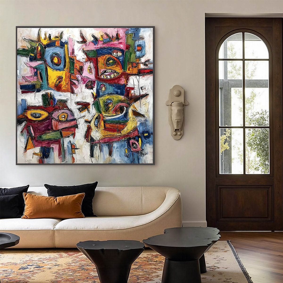 URBAN CARNIVAL: Large Colorful Abstract Impasto Painting for Modern Decor