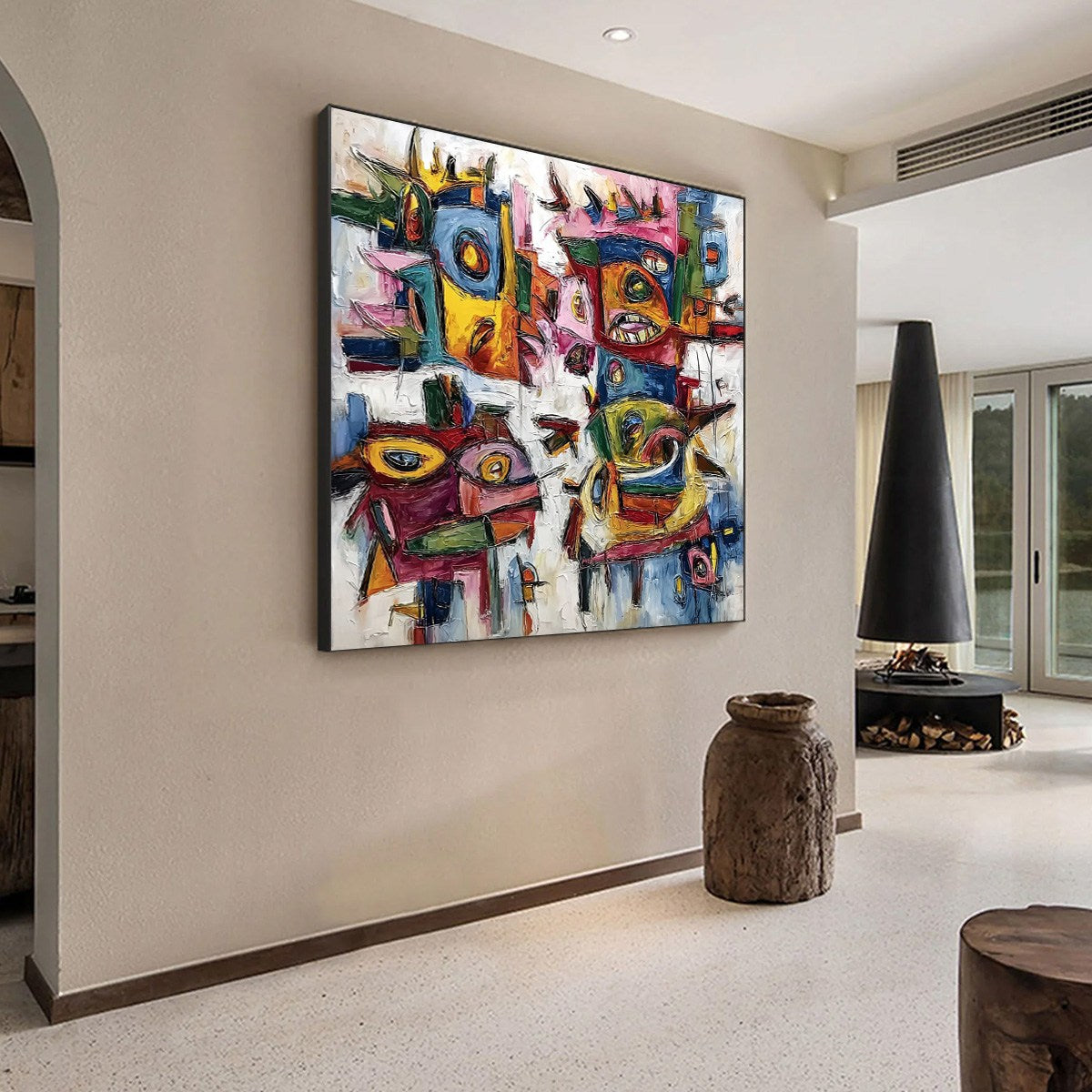 URBAN CARNIVAL: Large Colorful Abstract Impasto Painting for Modern Decor
