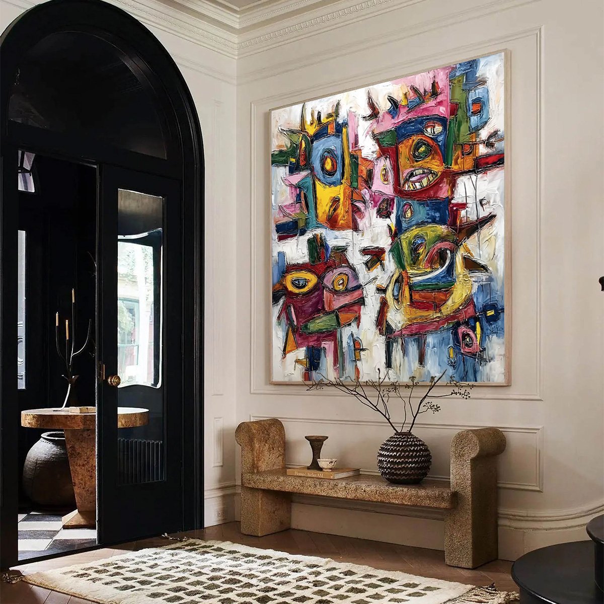 URBAN CARNIVAL: Large Colorful Abstract Impasto Painting for Modern Decor