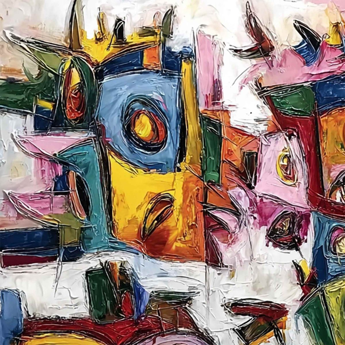 URBAN CARNIVAL: Large Colorful Abstract Impasto Painting for Modern Decor