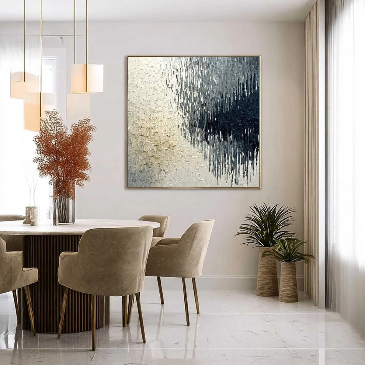 URBAN CASCADE: Large Square Textured Monochrome Abstract Painting