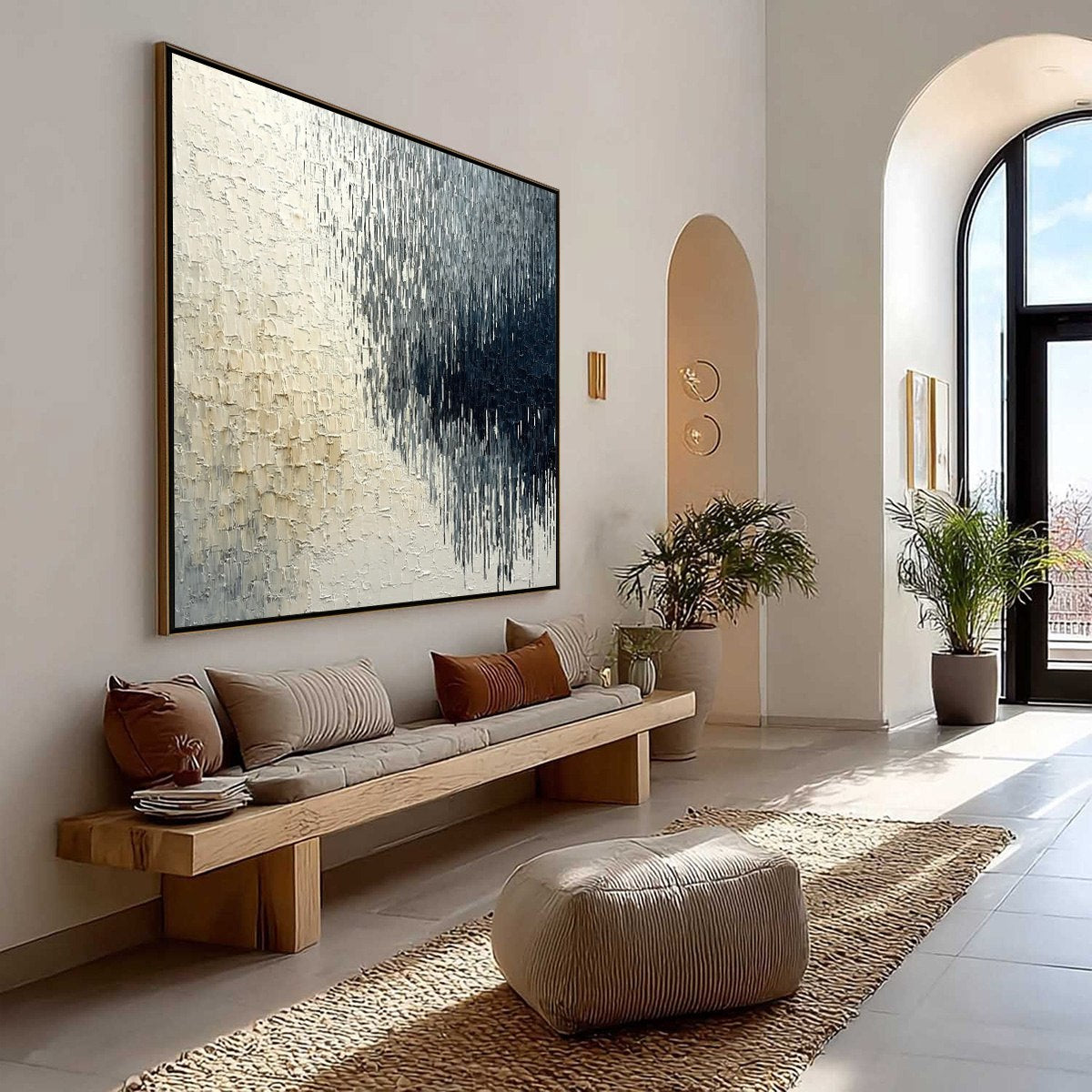 URBAN CASCADE: Large Square Textured Monochrome Abstract Painting