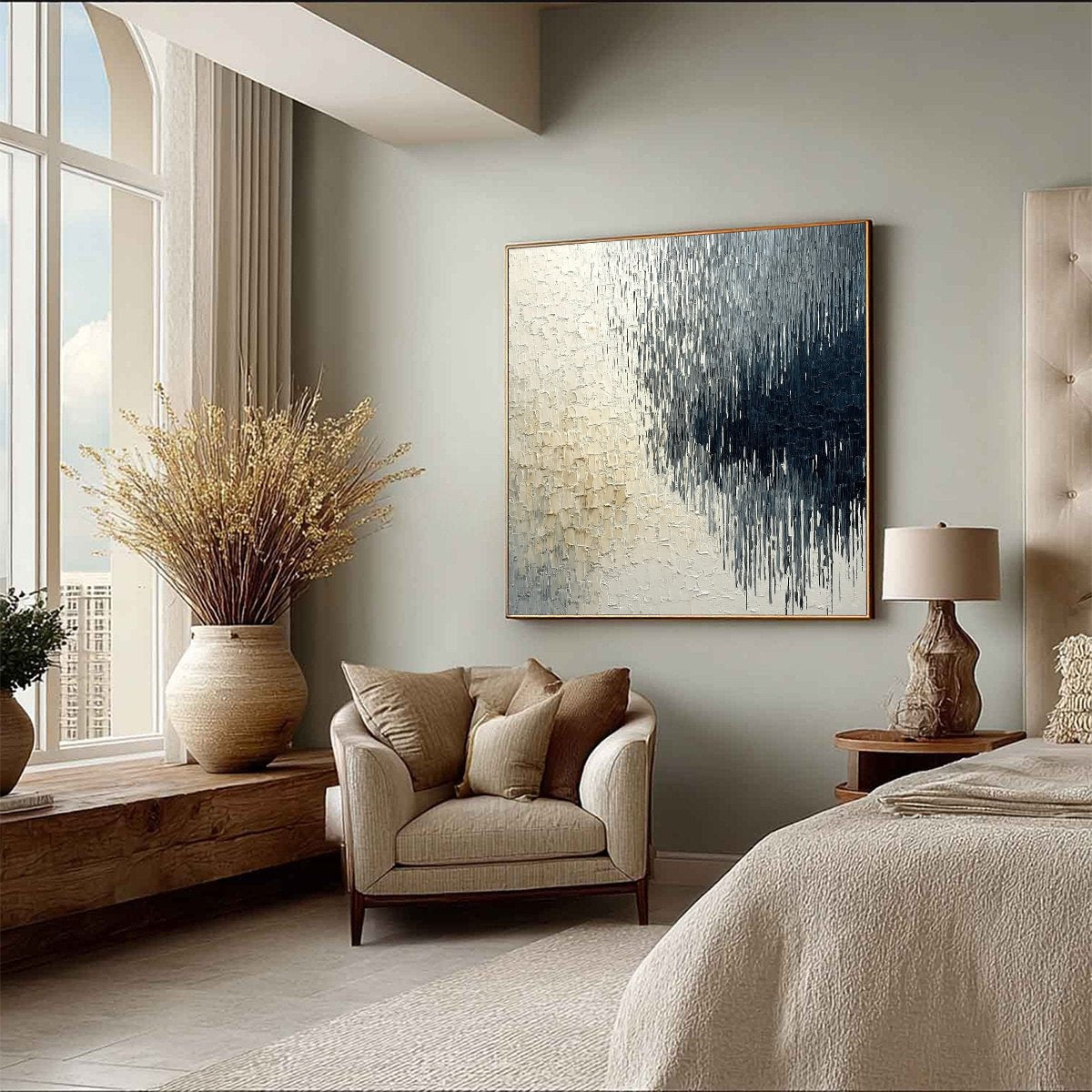 URBAN CASCADE: Large Square Textured Monochrome Abstract Painting