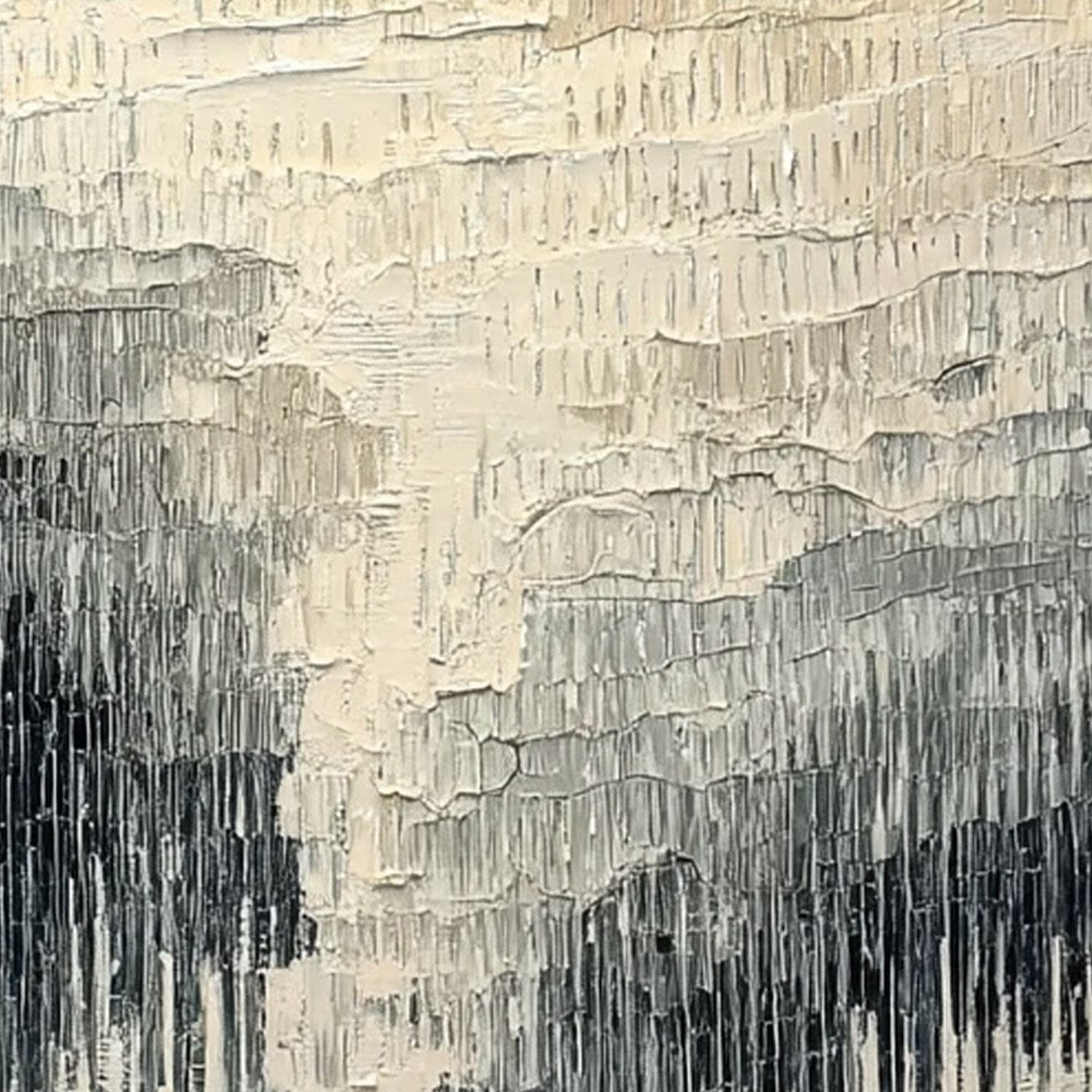 URBAN CASCADE: Large Square Textured Monochrome Abstract Painting