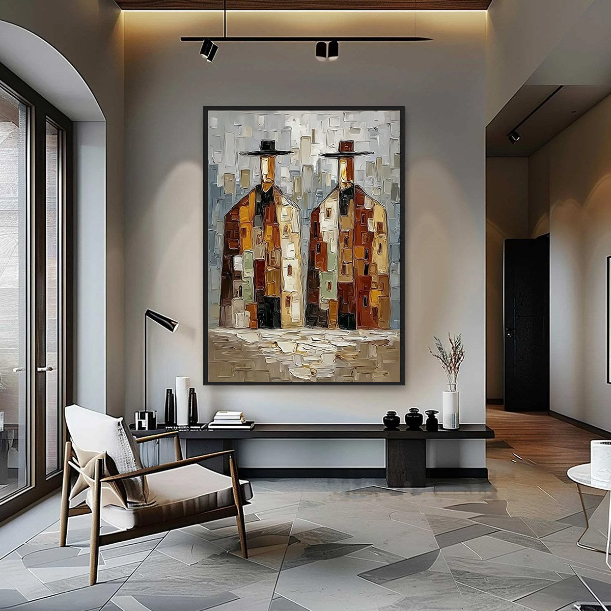 URBAN COMPANIONS: Textured Abstract Figurative Impasto Painting
