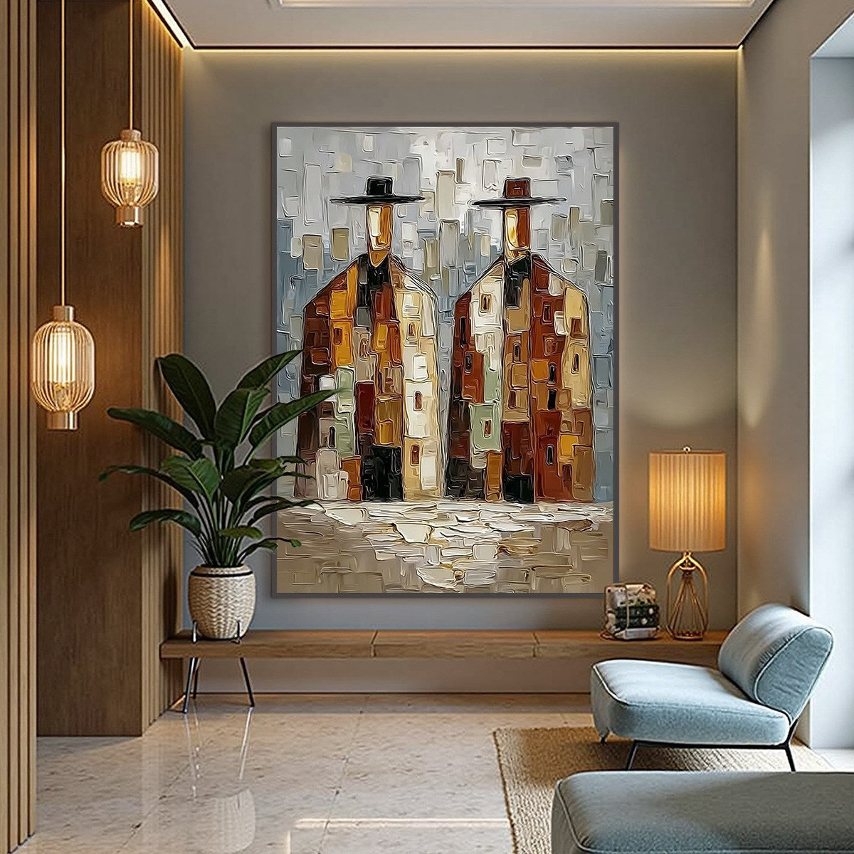 URBAN COMPANIONS: Textured Abstract Figurative Impasto Painting