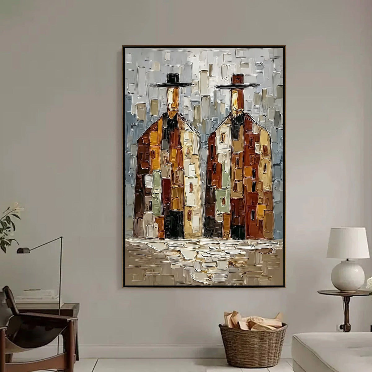 URBAN COMPANIONS: Textured Abstract Figurative Impasto Painting