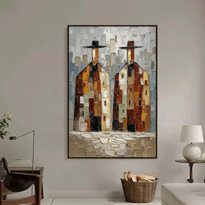 URBAN COMPANIONS: Textured Abstract Figurative Impasto Painting