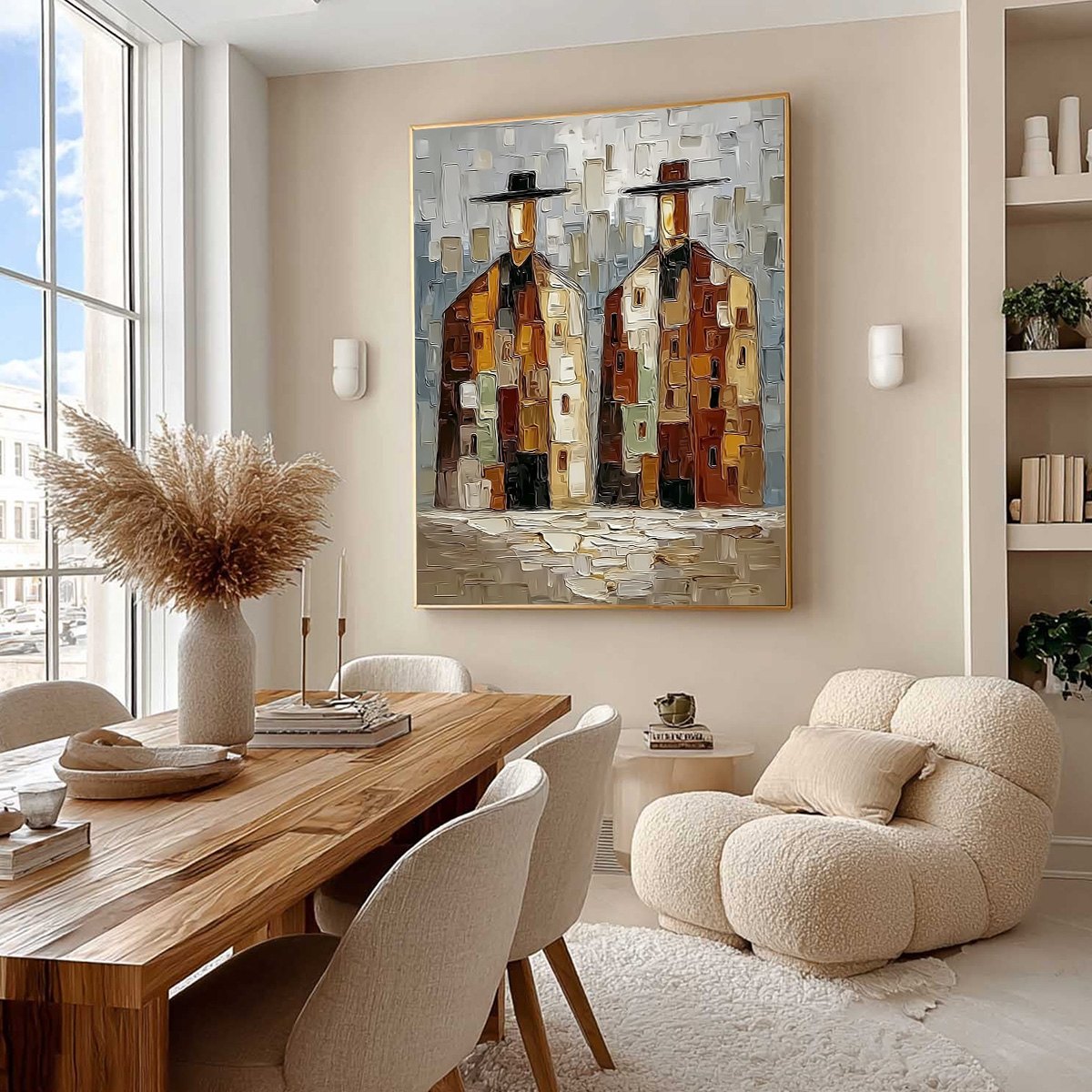 URBAN COMPANIONS: Textured Abstract Figurative Impasto Painting