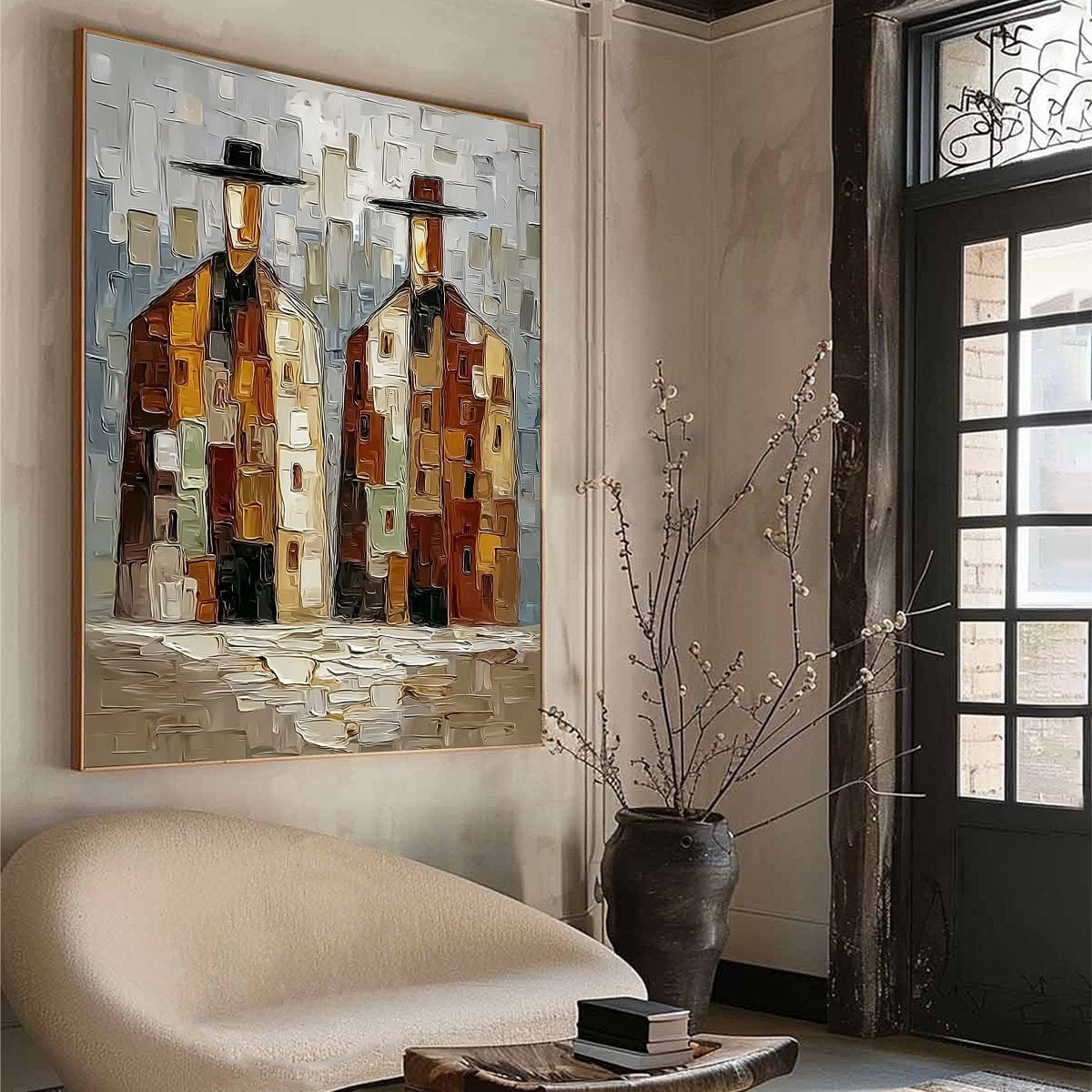 URBAN COMPANIONS: Textured Abstract Figurative Impasto Painting