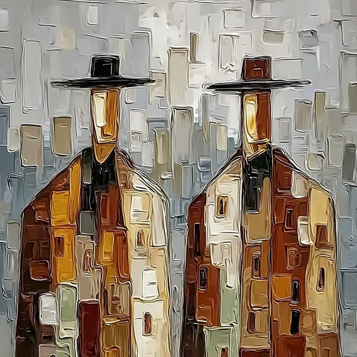 URBAN COMPANIONS: Textured Abstract Figurative Impasto Painting