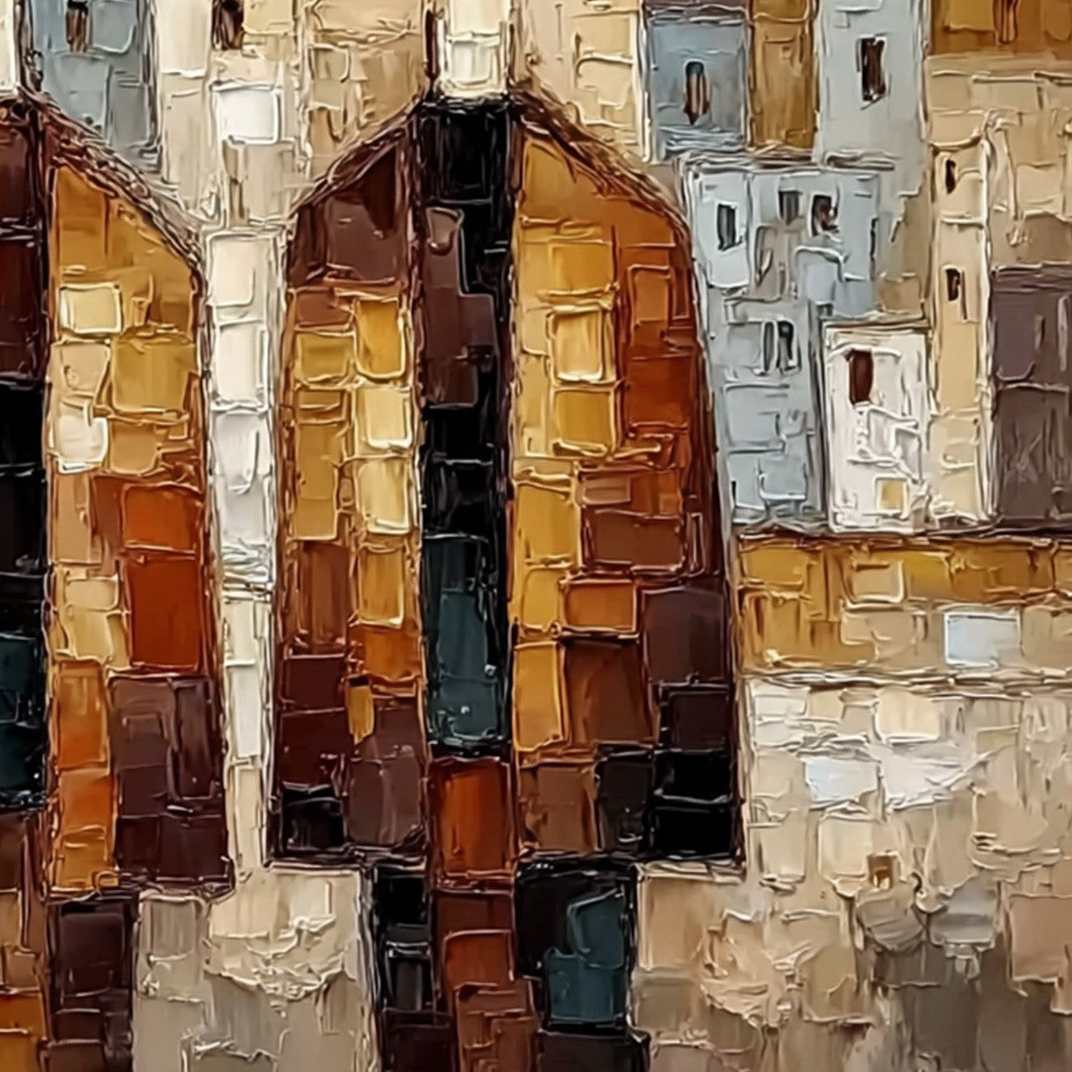 URBAN COMPANIONS: Textured Figurative Cityscape Palette Knife Painting