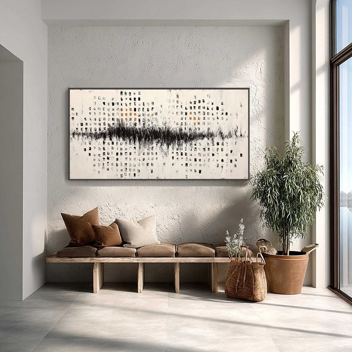 URBAN ECHO: Large Black and White Textured Abstract Painting