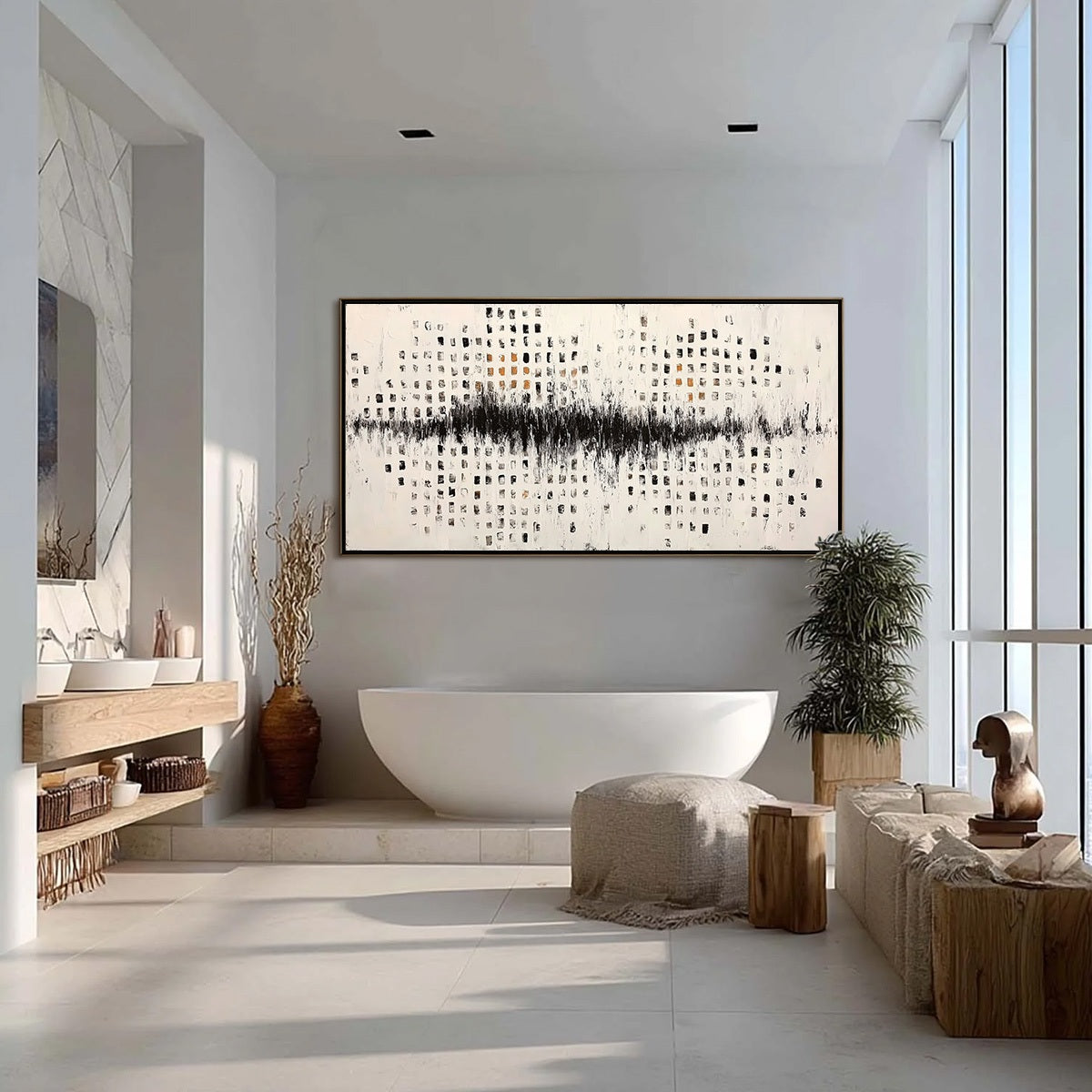URBAN ECHO: Large Black and White Textured Abstract Painting