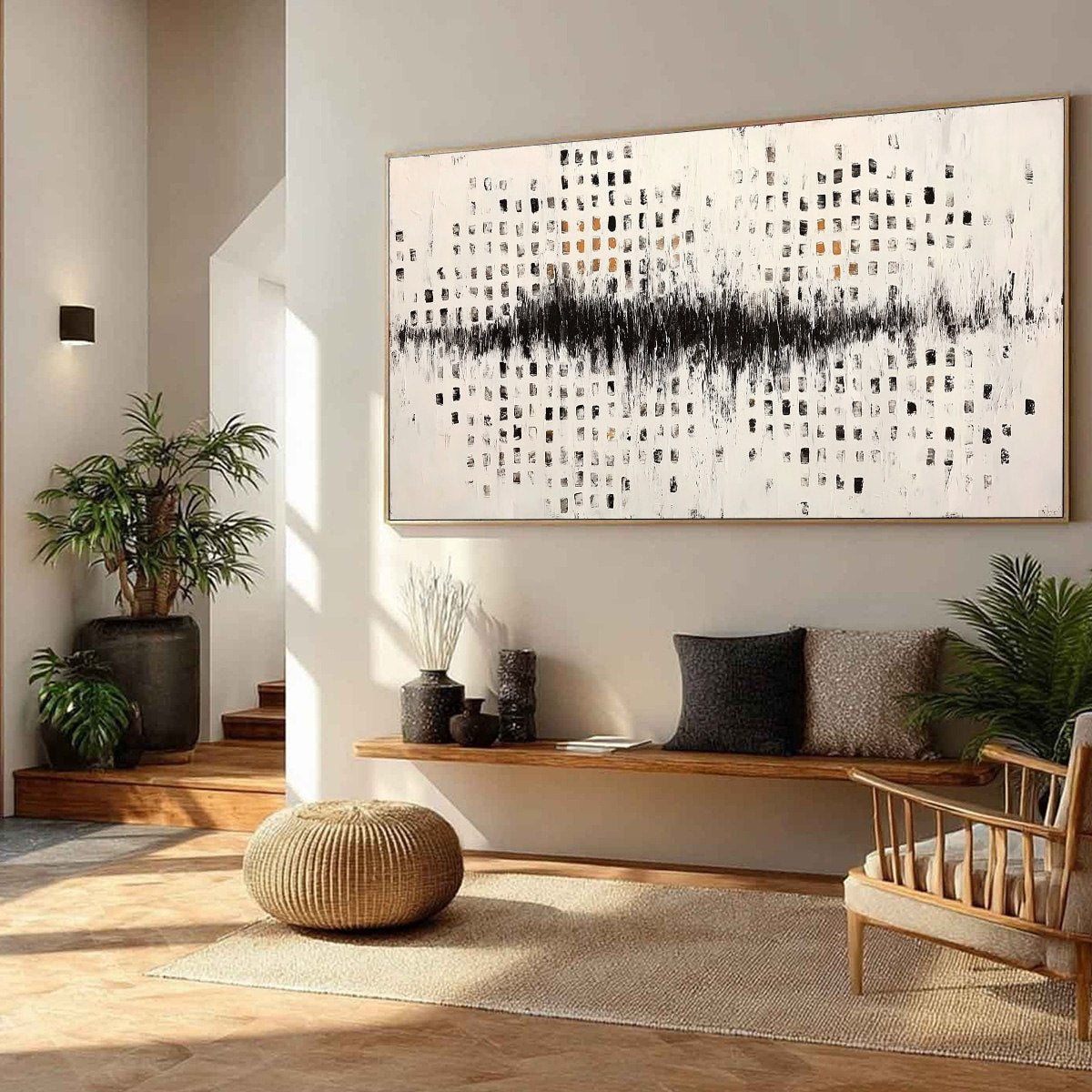 URBAN ECHO: Large Black and White Textured Abstract Painting