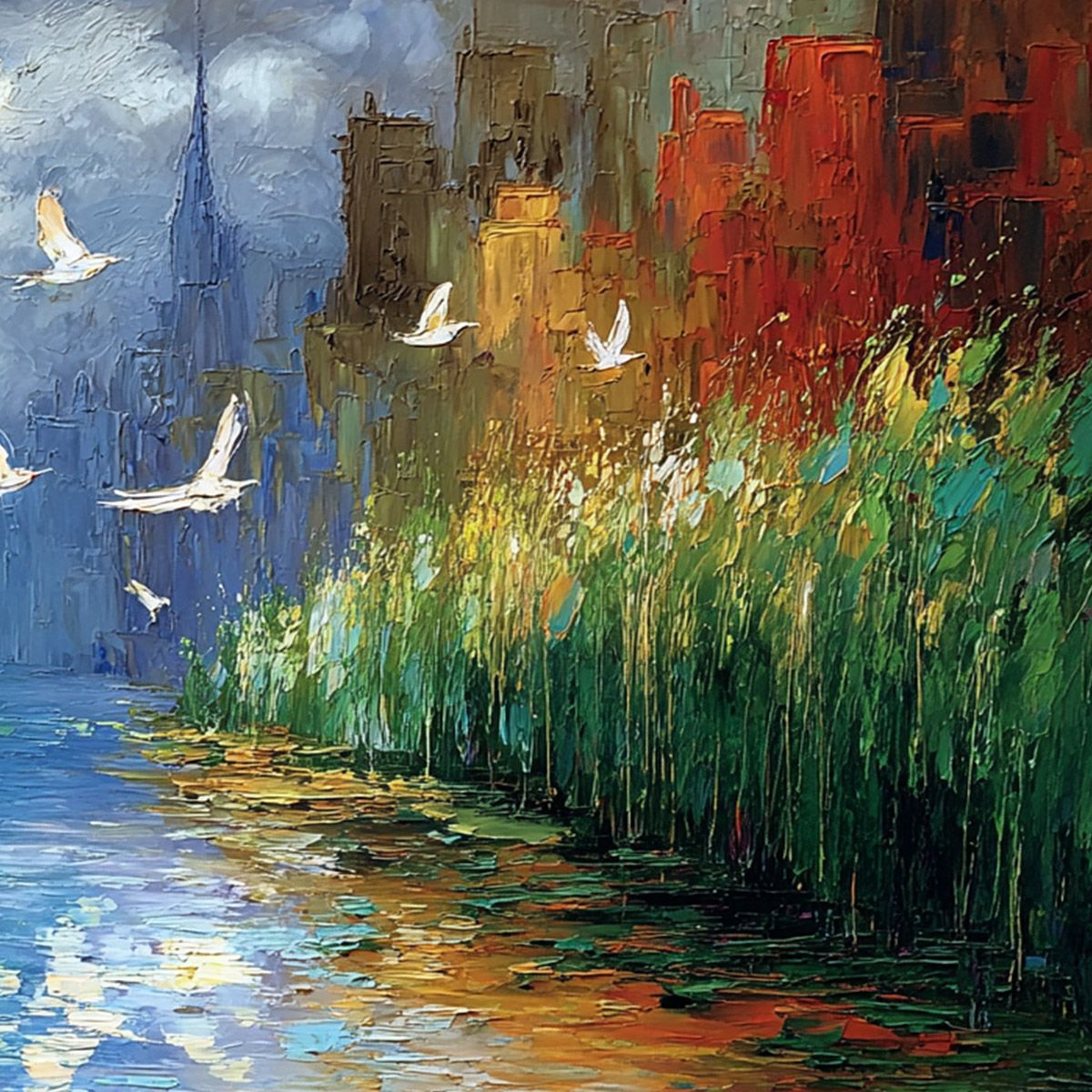 URBAN EXODUS: Colorful Abstract Cityscape Painting with Palette Knife Texture