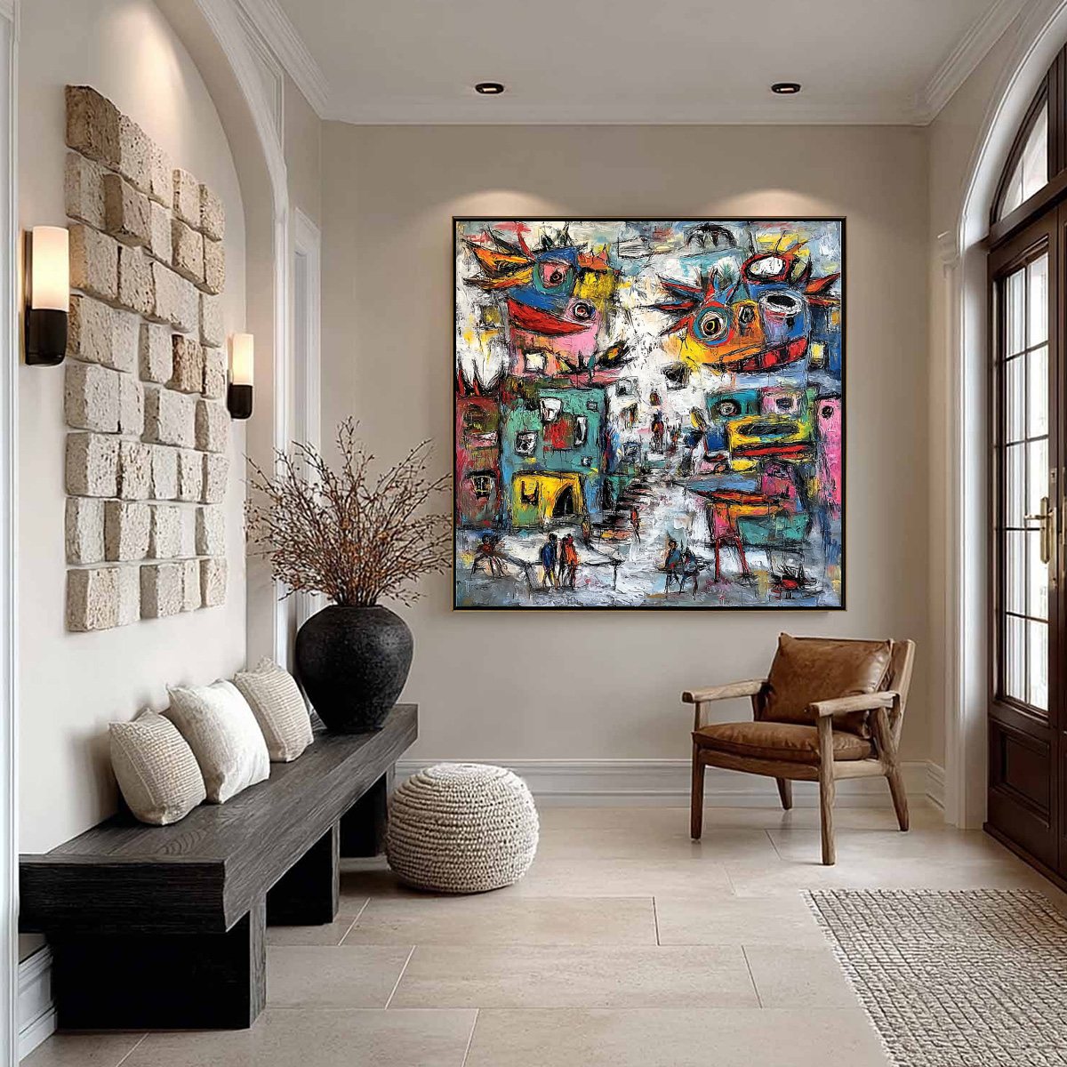 URBAN FANTASIA: Vibrant and Textured Abstract Cityscape Painting