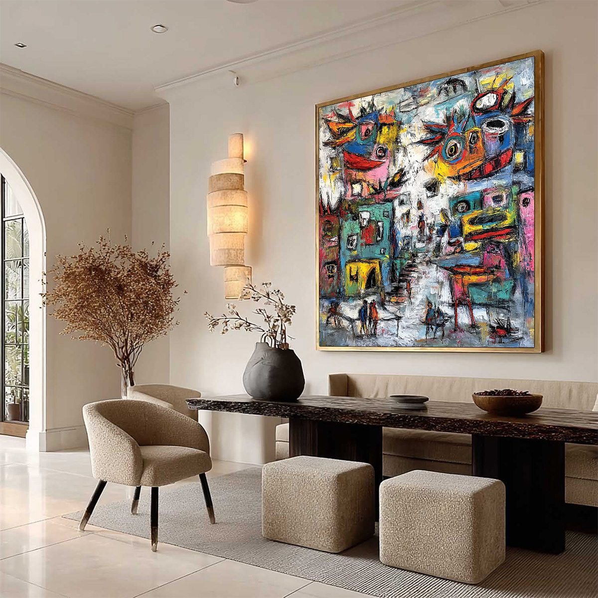 URBAN FANTASIA: Vibrant and Textured Abstract Cityscape Painting